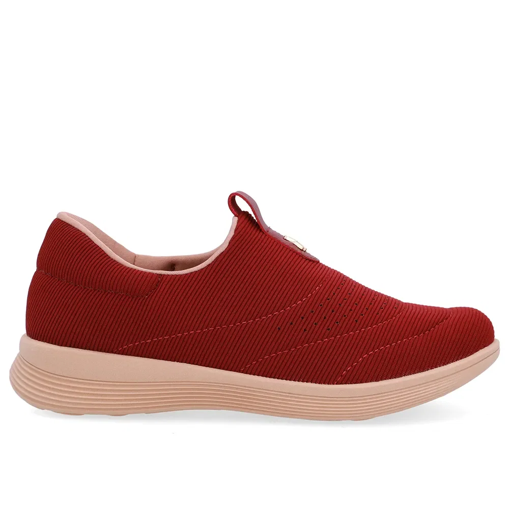 Tênis Slip On Elastano Canelado Vermelho