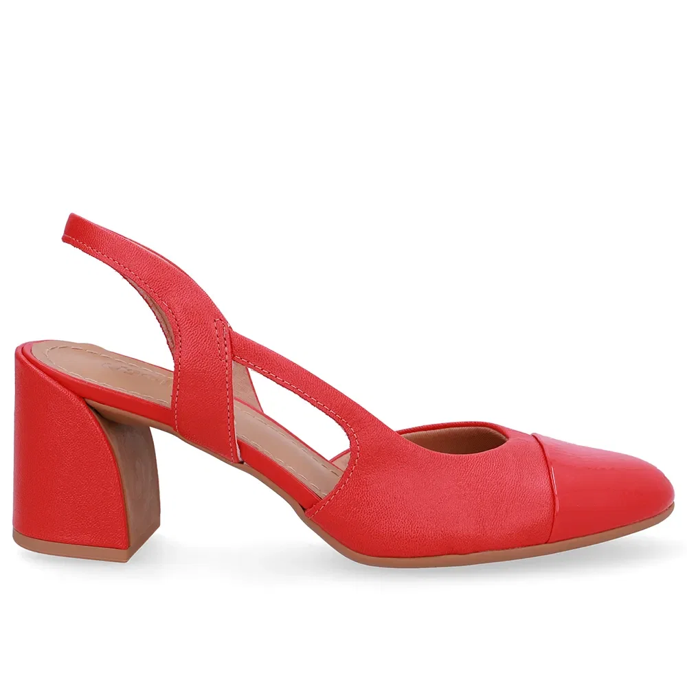 Slingback Vermelho Bico Redondo Recorte Lateral — imagem 1