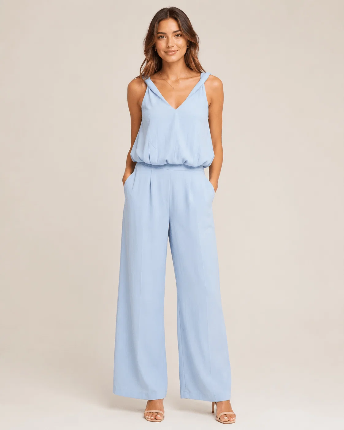 Blusa Alça Torcida Balonê Detalhe Cinto - Azul