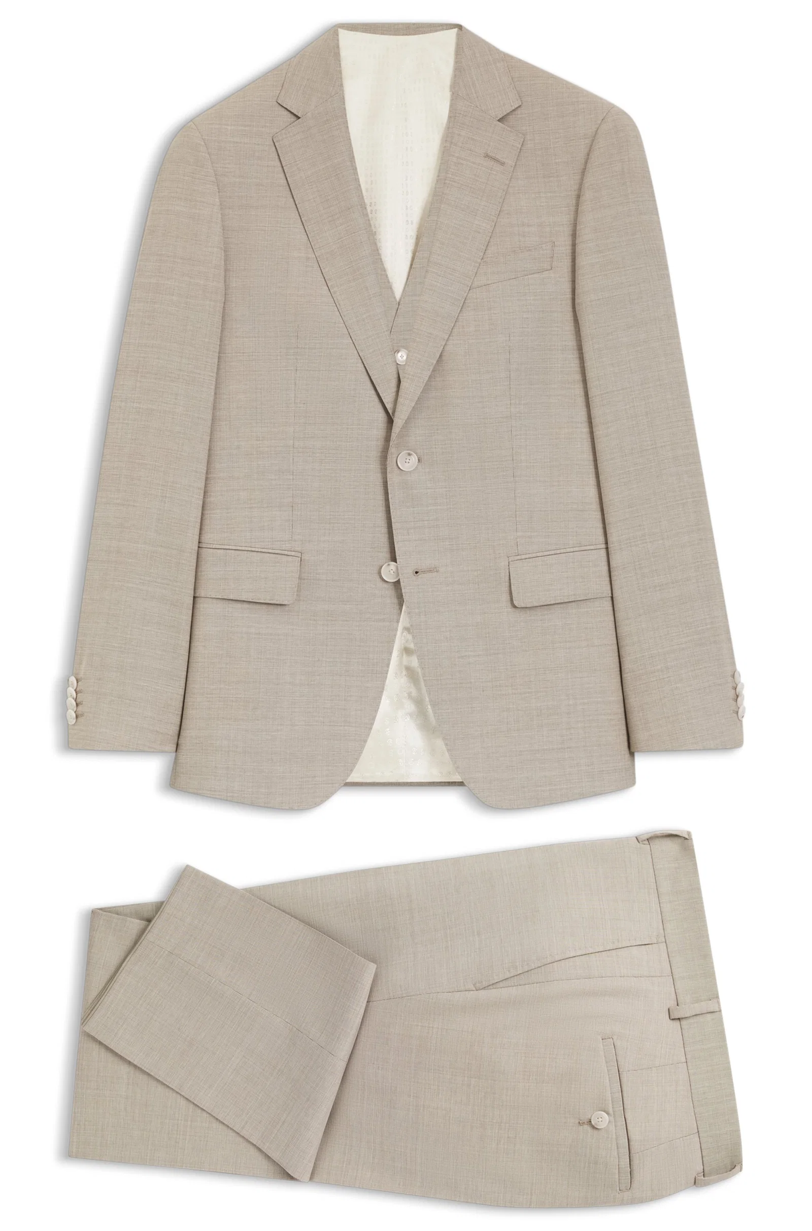 Terno De Três Peças Slim Fit Em Lã Elástica Com Padrão