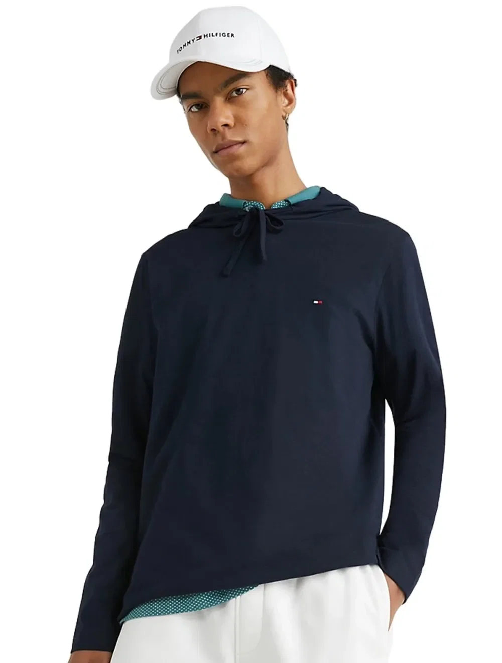 Camiseta Tommy Hilfiger Masculina Manga Longa Hooded Azul Marinho — imagem 1