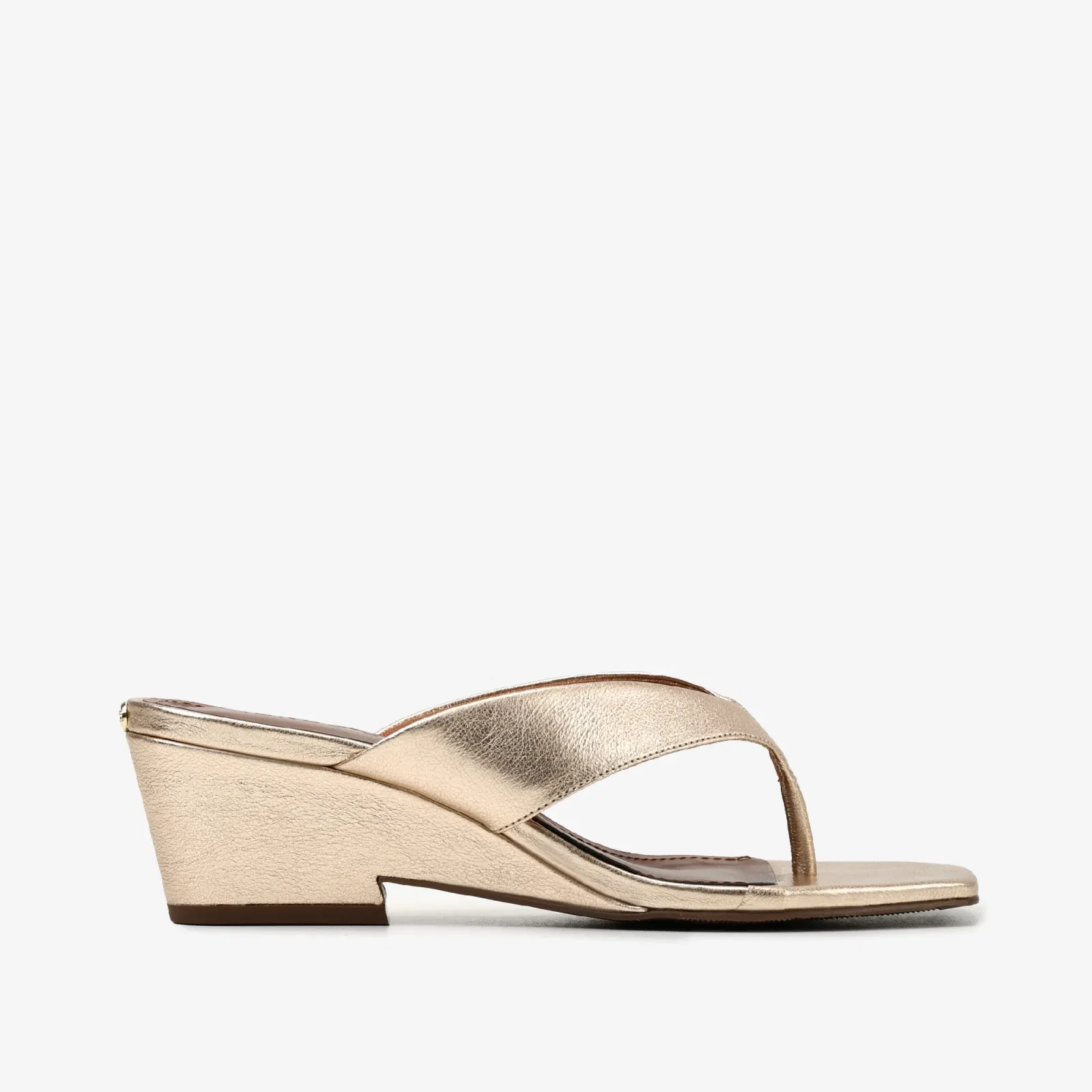 Tamanco Salto Anabela Ouro Champagne Couro — imagem 1