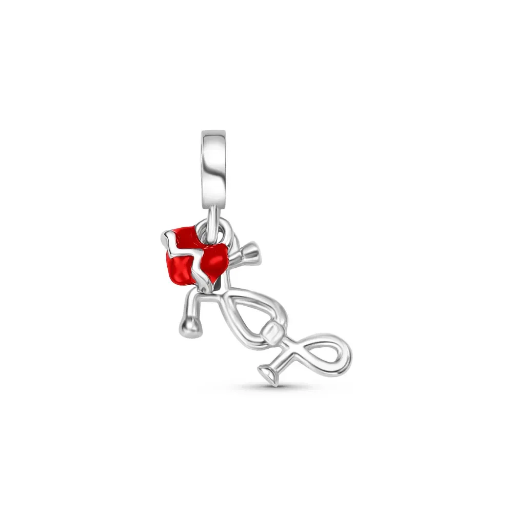 Pingente Life Profissão Médico Estetoscópio em Prata 925 com Esmalte — imagem 1