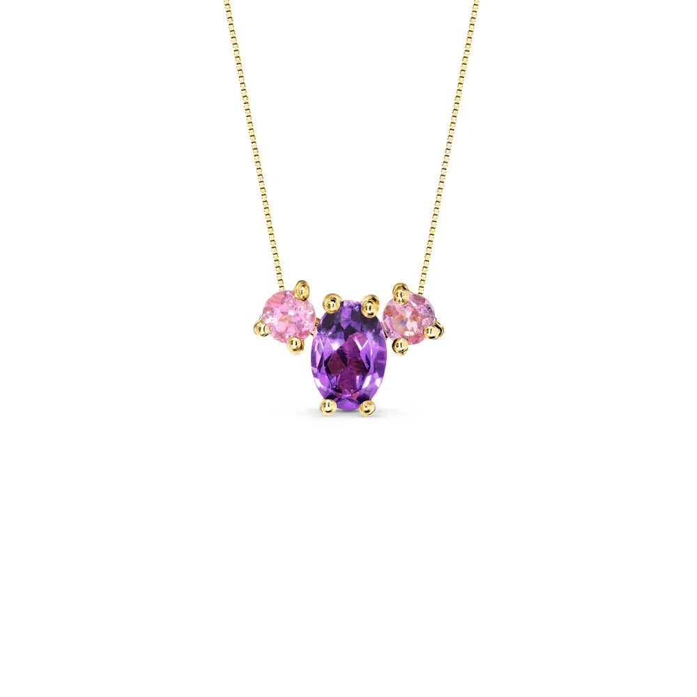 Pingente Pietre em Ouro Amarelo 18k com Turmalinas Rosa e Ametista Roxa, 7.5mm — imagem 1