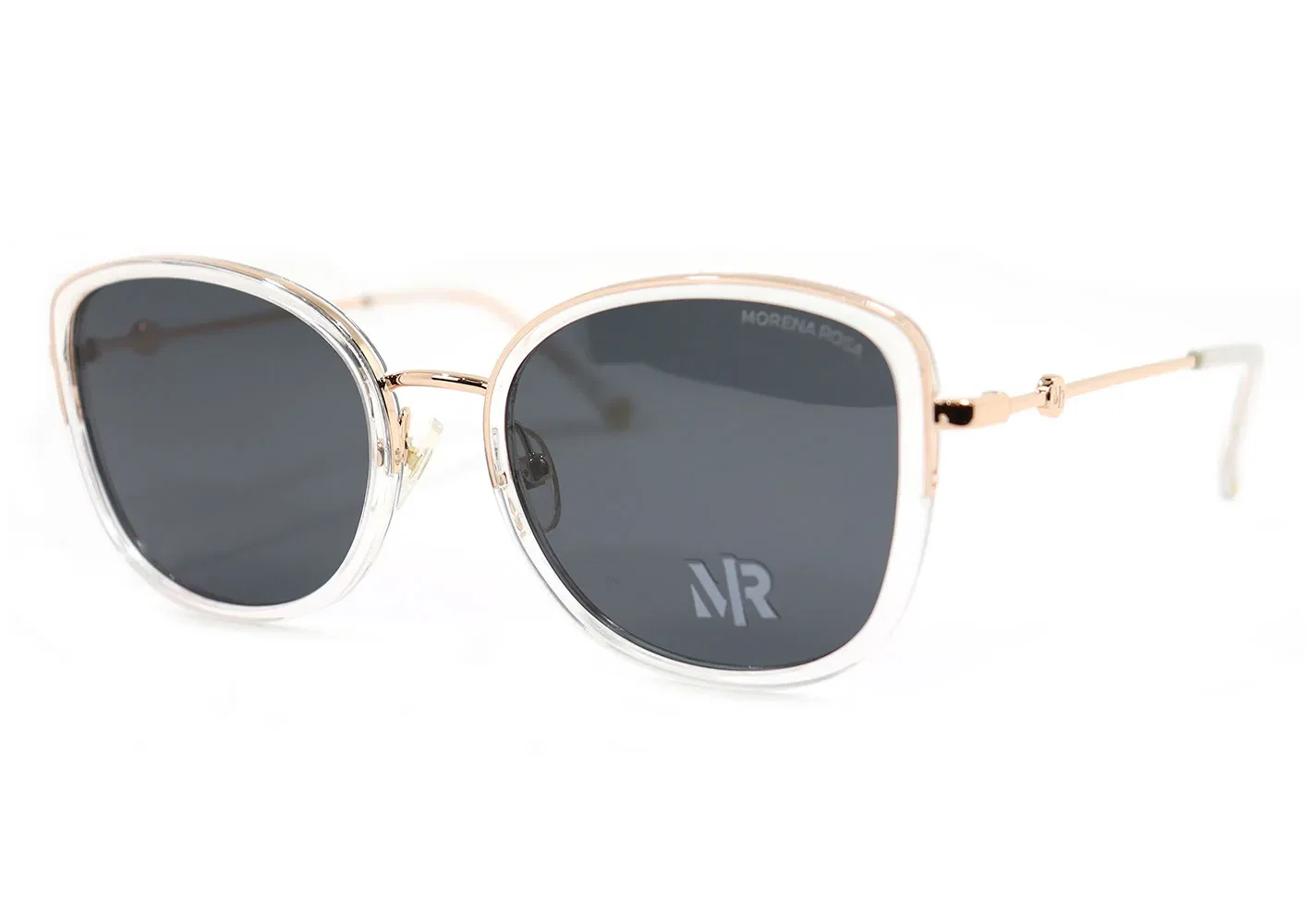 Óculos Morena Rosa Angular Com Metal Dourado