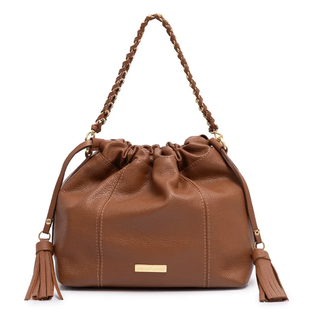 Bolsa Bucket Couro Barbicacho Caramelo