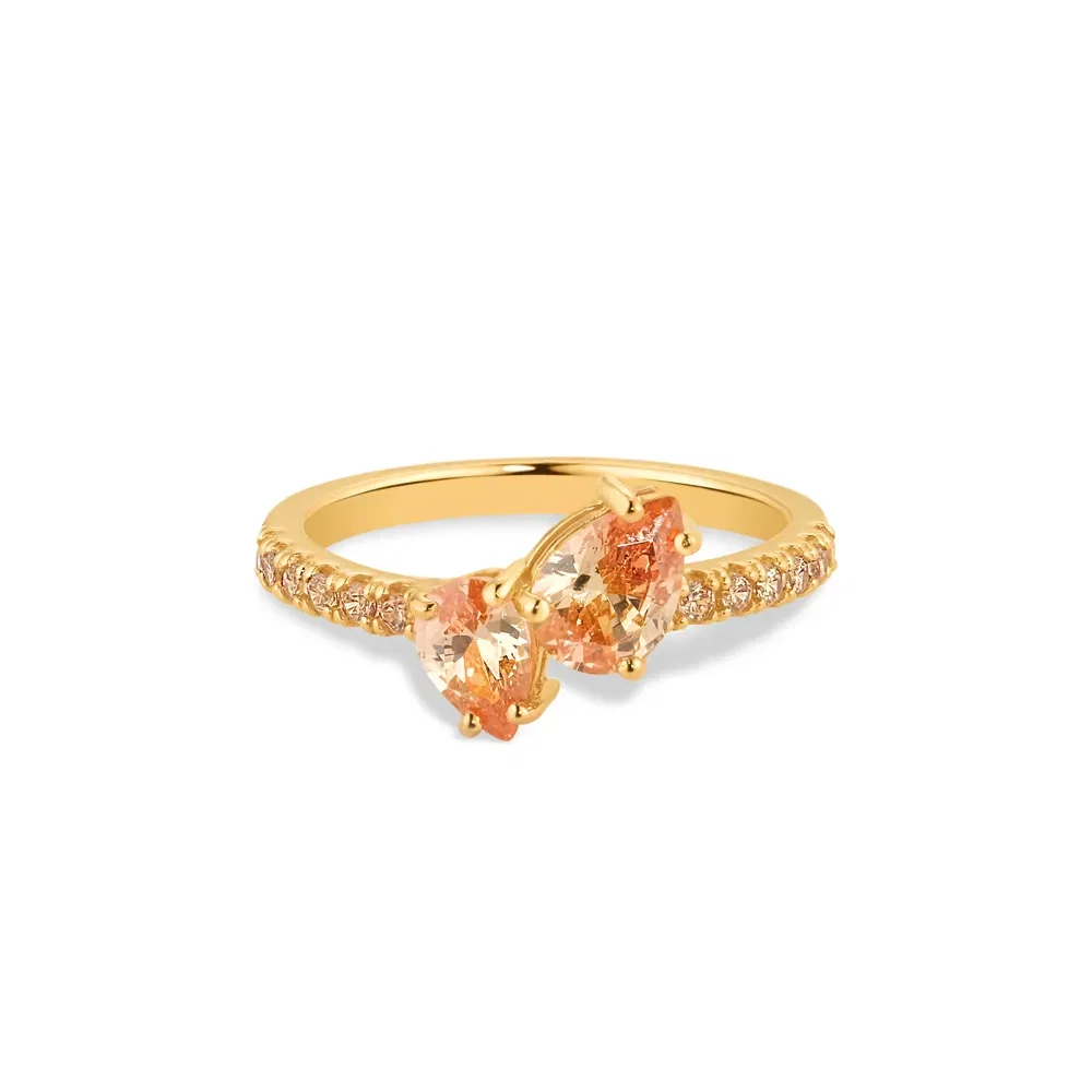 Anel Life Sun em Prata 925 com Banho de Ouro Amarelo 18k e Pedras Champanhe — imagem 1