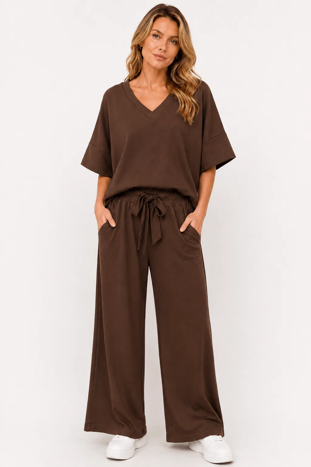 Blusa Ampla Gola Alta - Marrom