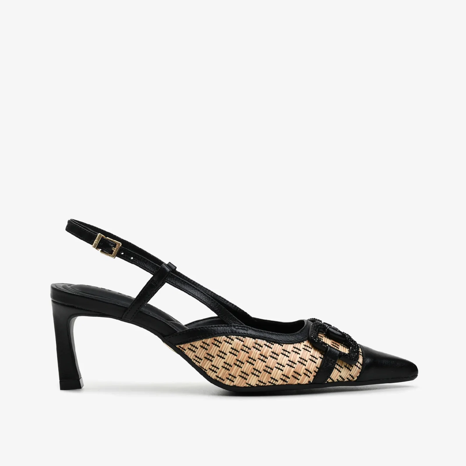 Slingback Preto Ráfia Couro