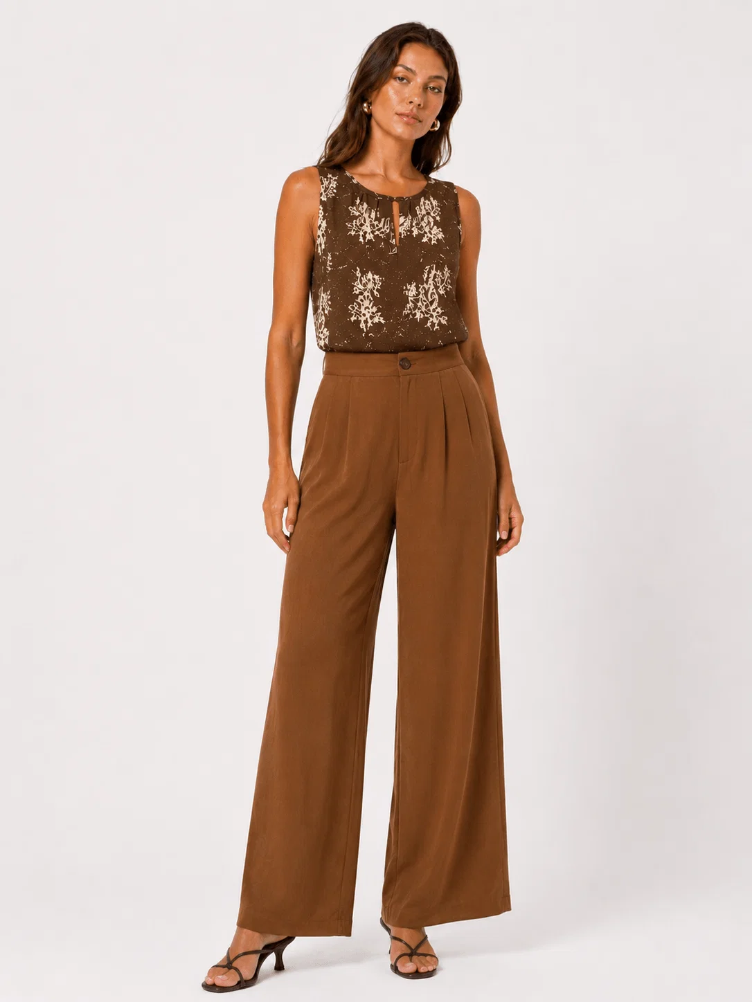 Calça Pantalona Cós Elástico - Marrom