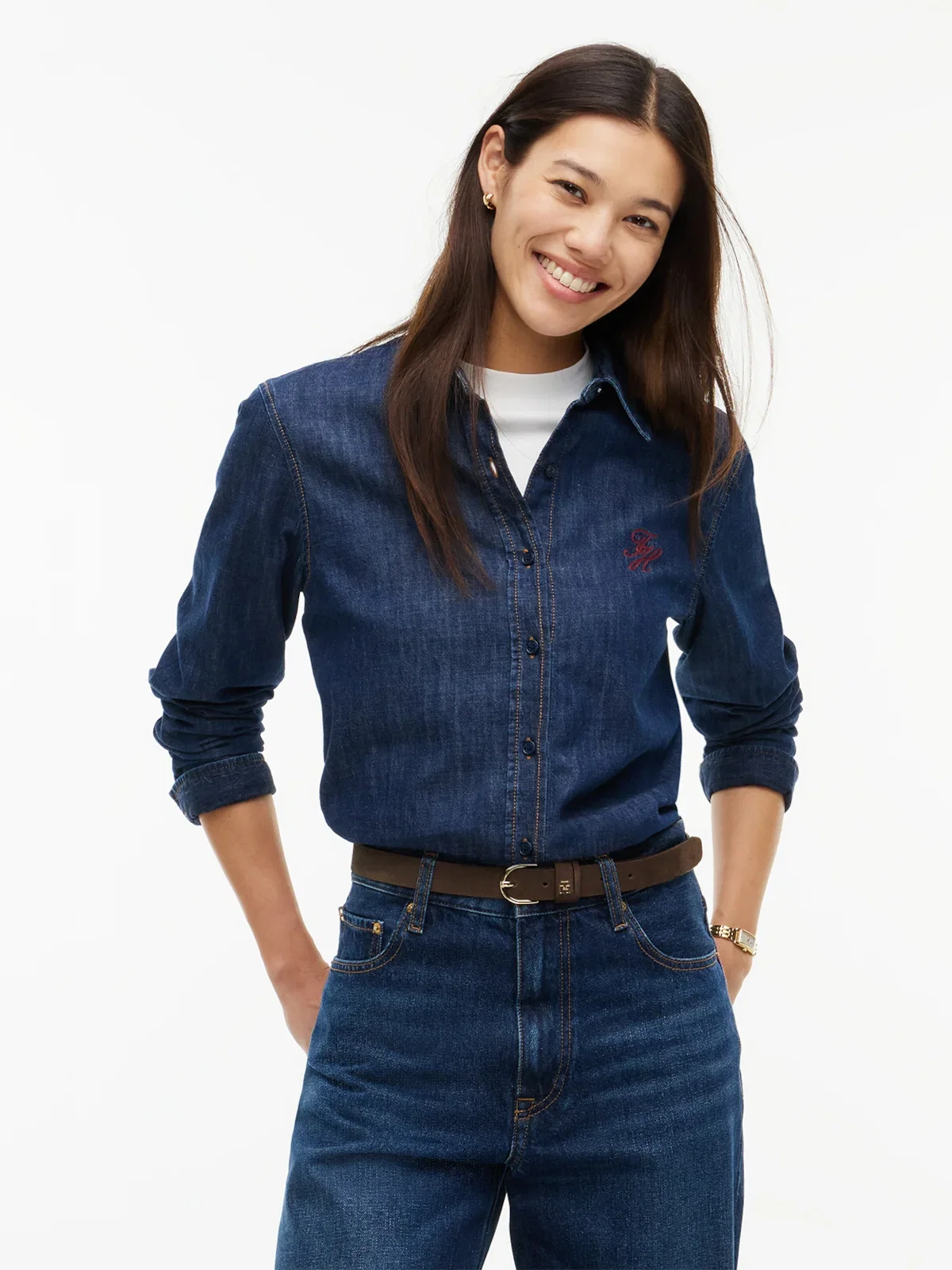Camisa Jeans Relaxed Fit com Bordado de Logo — imagem 1