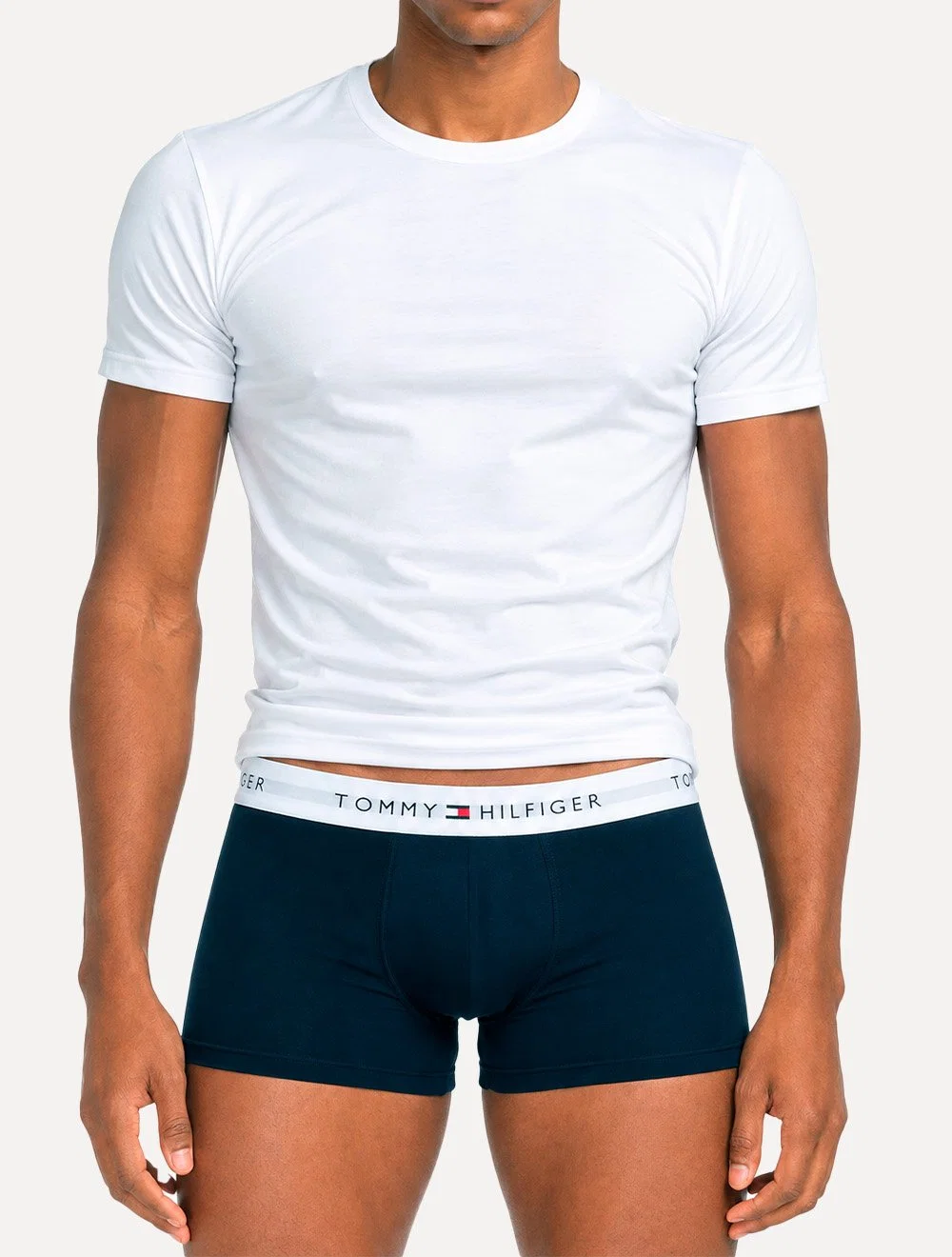 Cueca Tommy Hilfiger Masculina Cotton Stretch Trunk Azul Claro Marinho e Grafite Pack 3UN