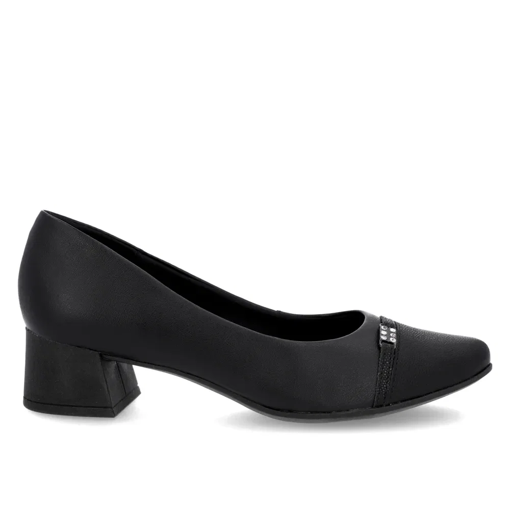 Scarpin Couro Preto Salto Bloco Bico Redondo — imagem 1