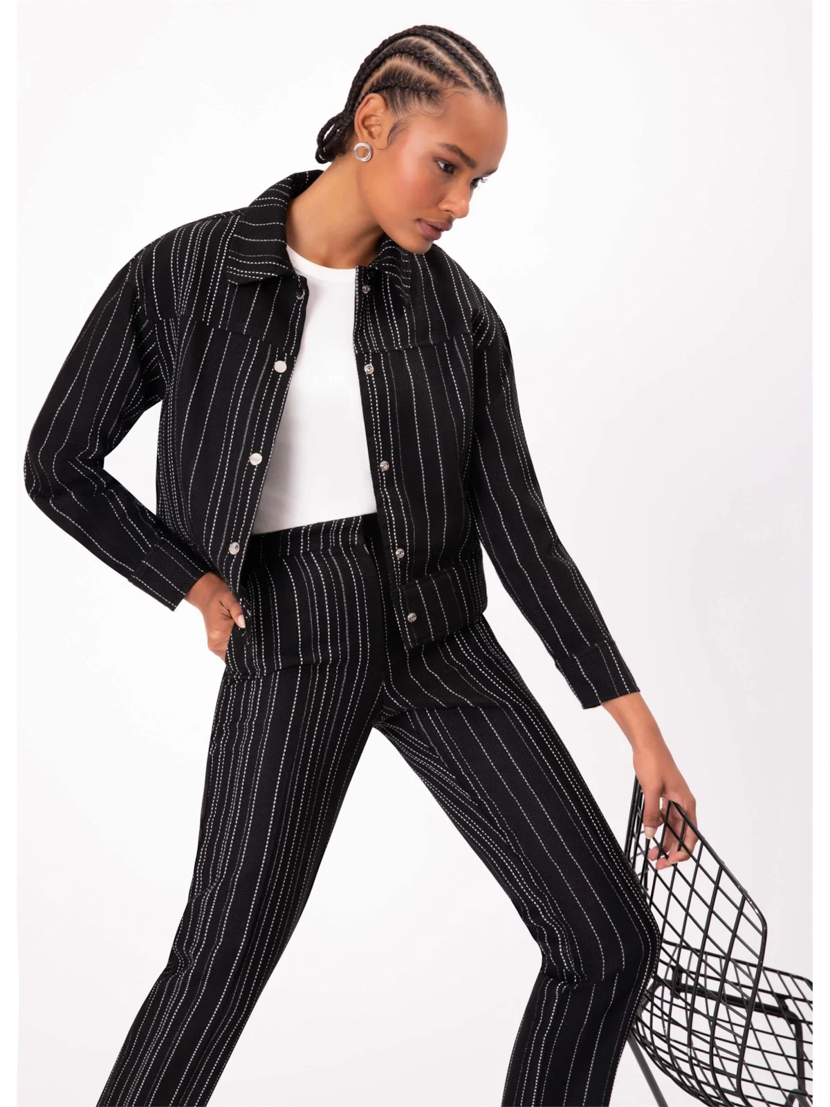Jaqueta Tweed Stripes Preto
