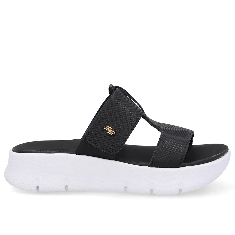 Tamanco Salto Plataforma Couro Preto Fecho-Flex — imagem 1