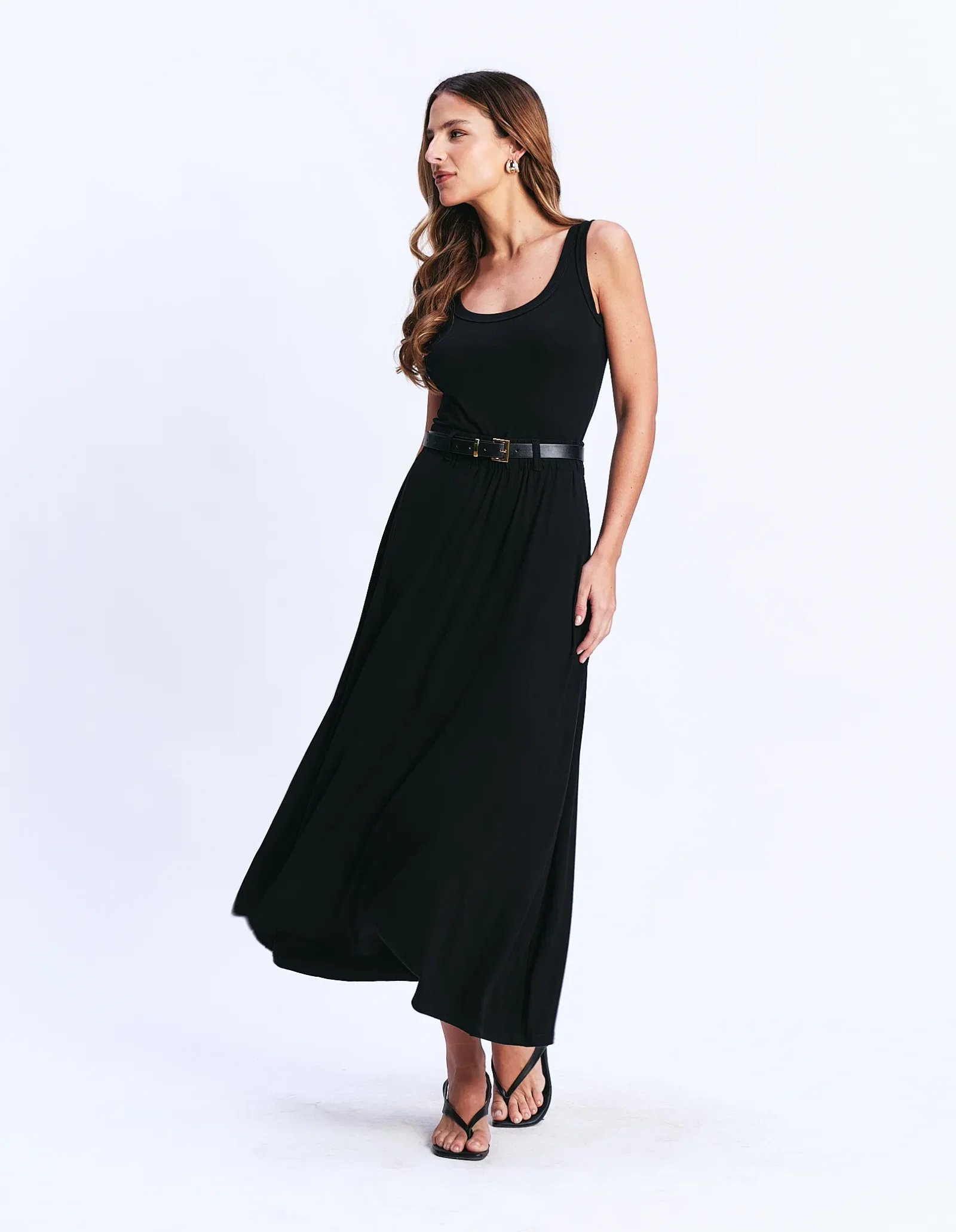 Vestido Longo Regata Com Cinto - Preto
