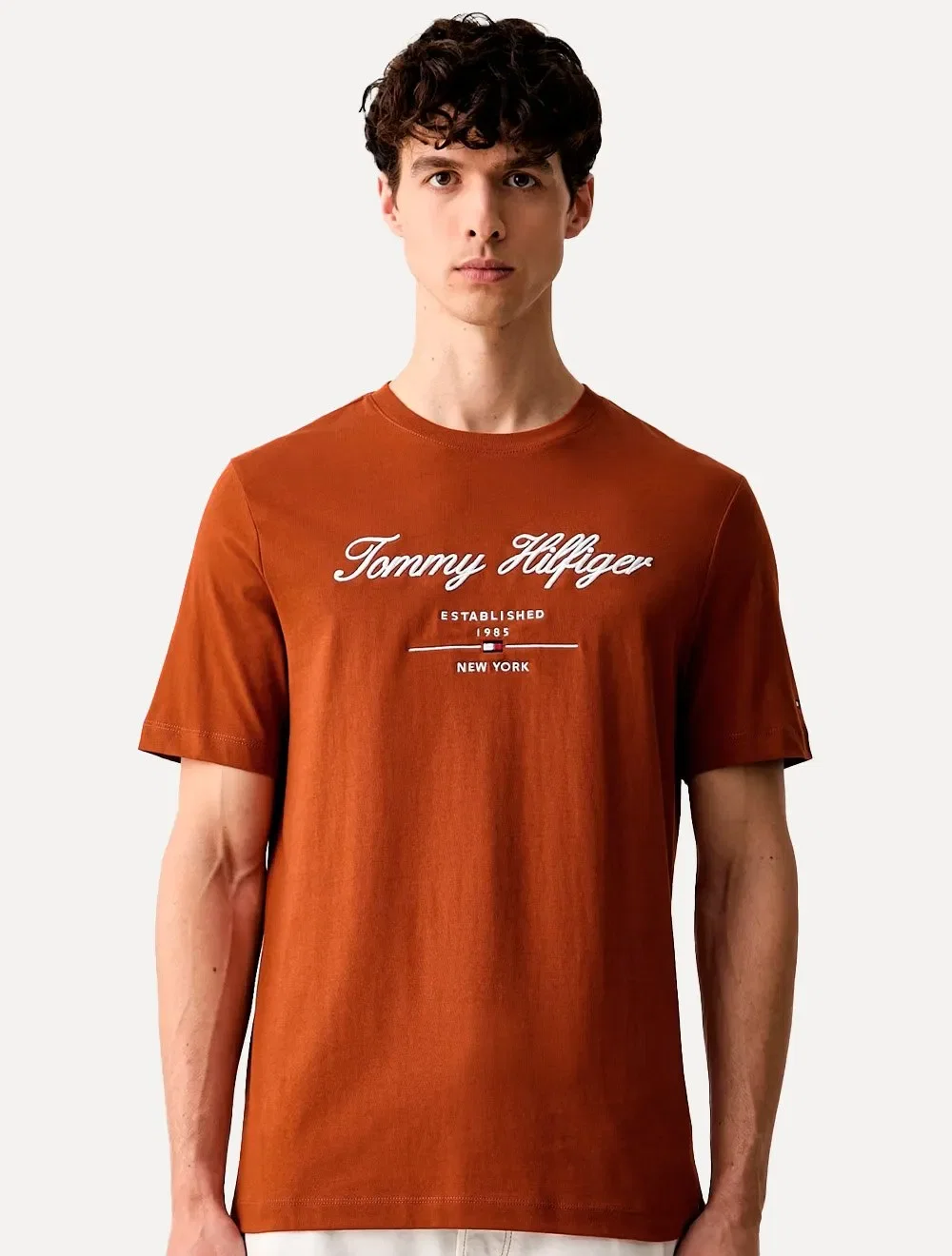 Camiseta Tommy Hilfiger Masculina Embroidered Est. 1985 New York Laranja — imagem 1