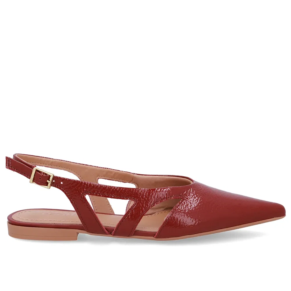 Slingback Vermelho Couro Bico Fino Recortes — imagem 1