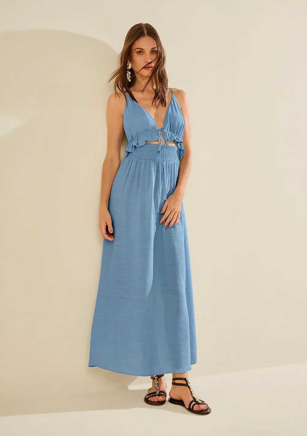 Vestido Midi Enlace Azul Escuro