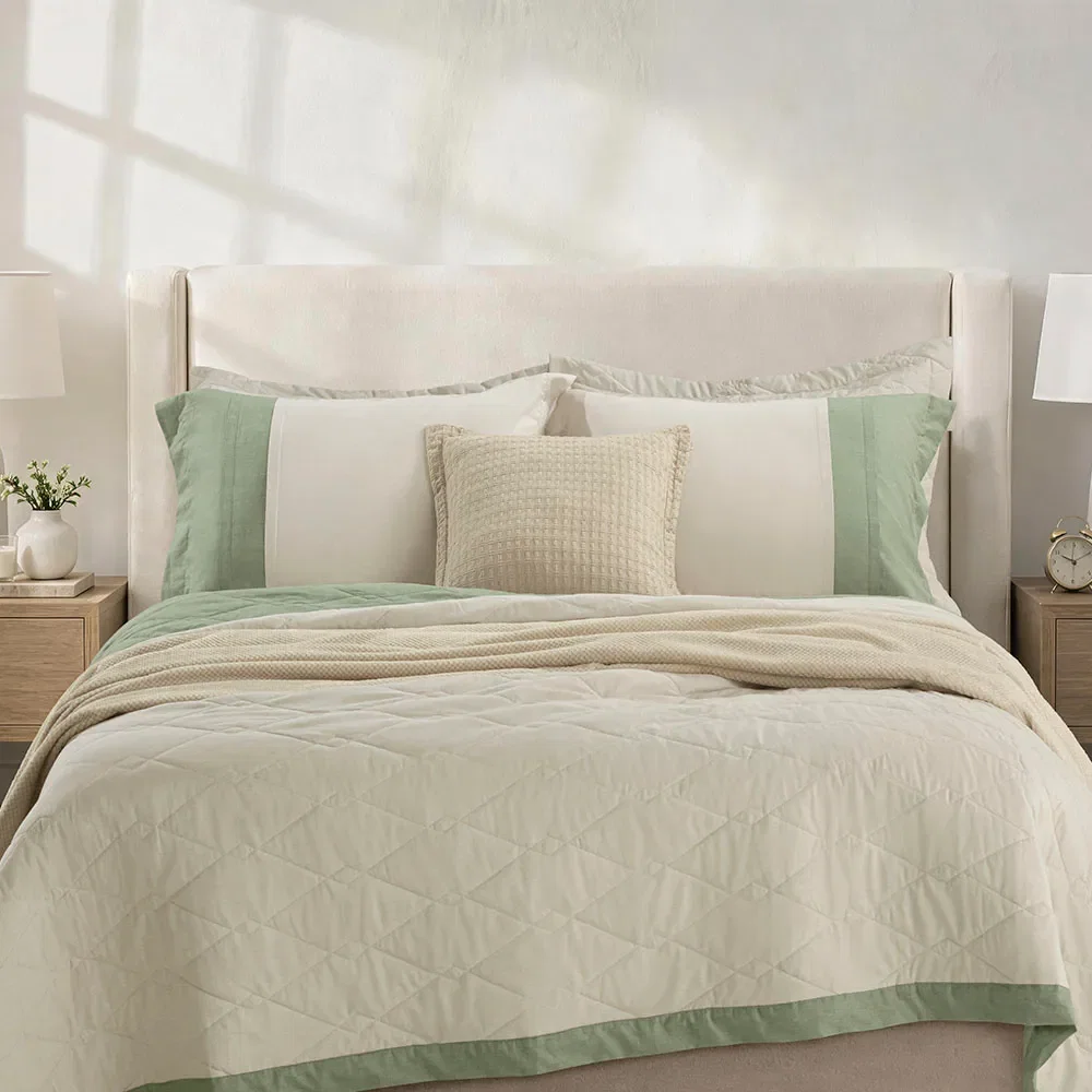 Jogo de Cama e Colcha Corina Bege / Verde — imagem 1
