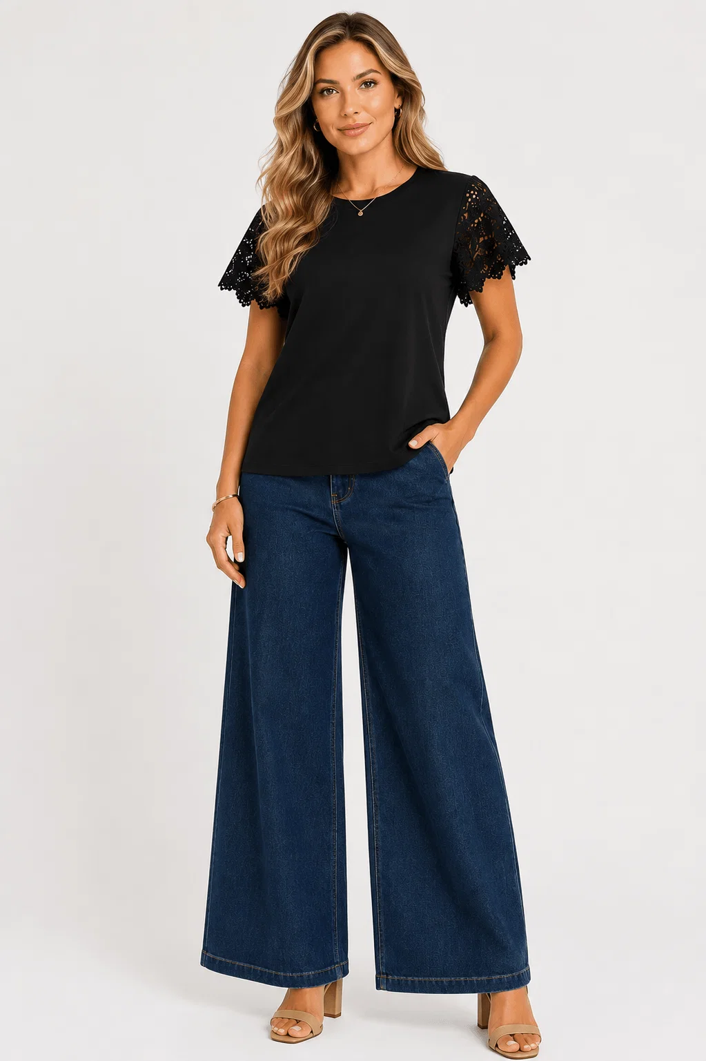 Blusa Manga Curta Renda Cordonê - Preto