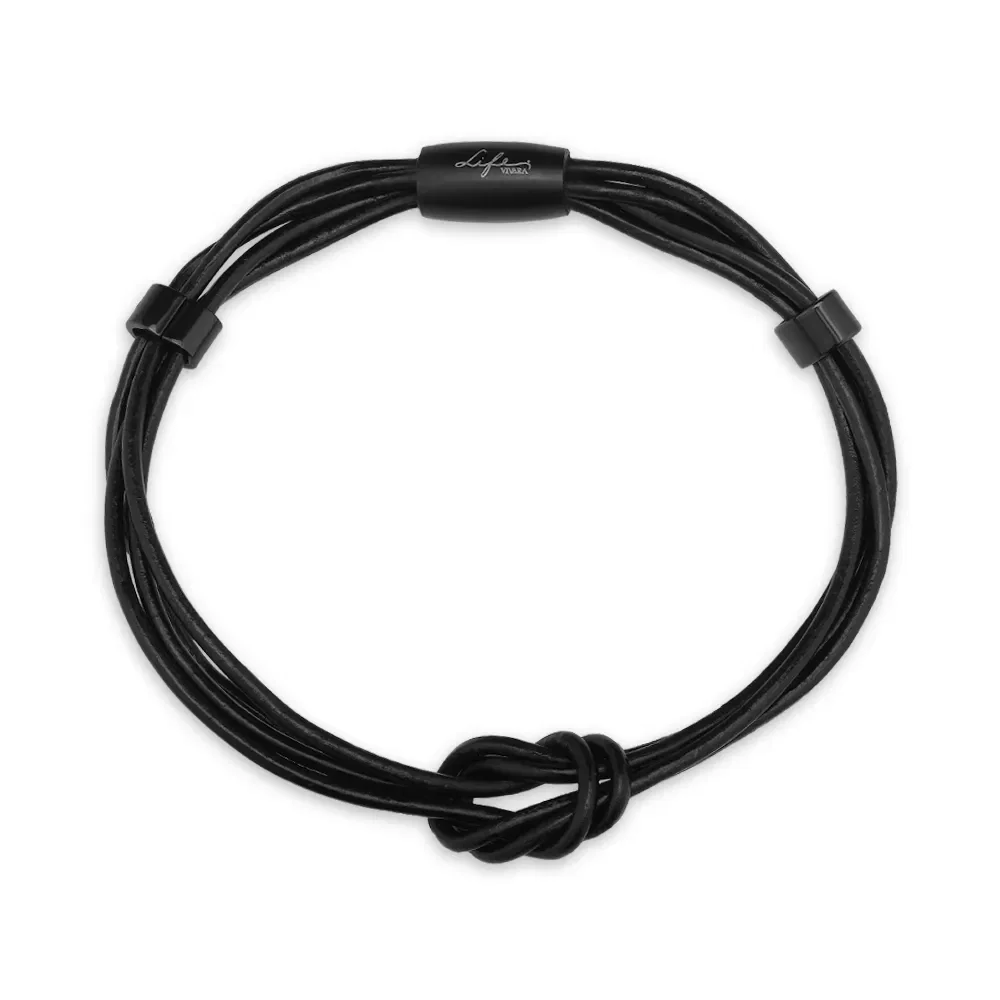 Pulseira Life em Couro II Preto com Aço