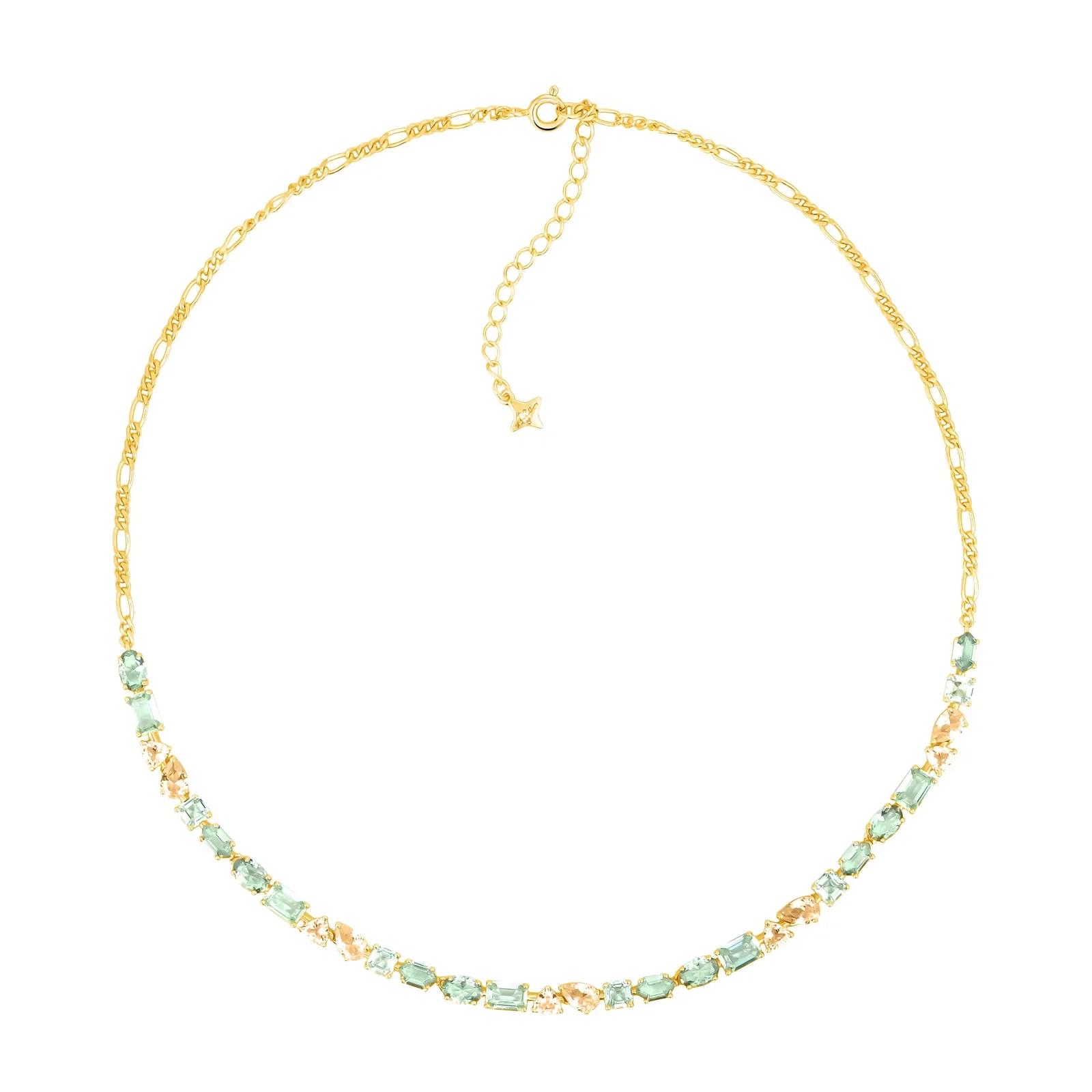 Colar Life Bellini em Prata 925 com Banho de Ouro Amarelo 18k, Pedras Verdes e Amarelas, 45cm