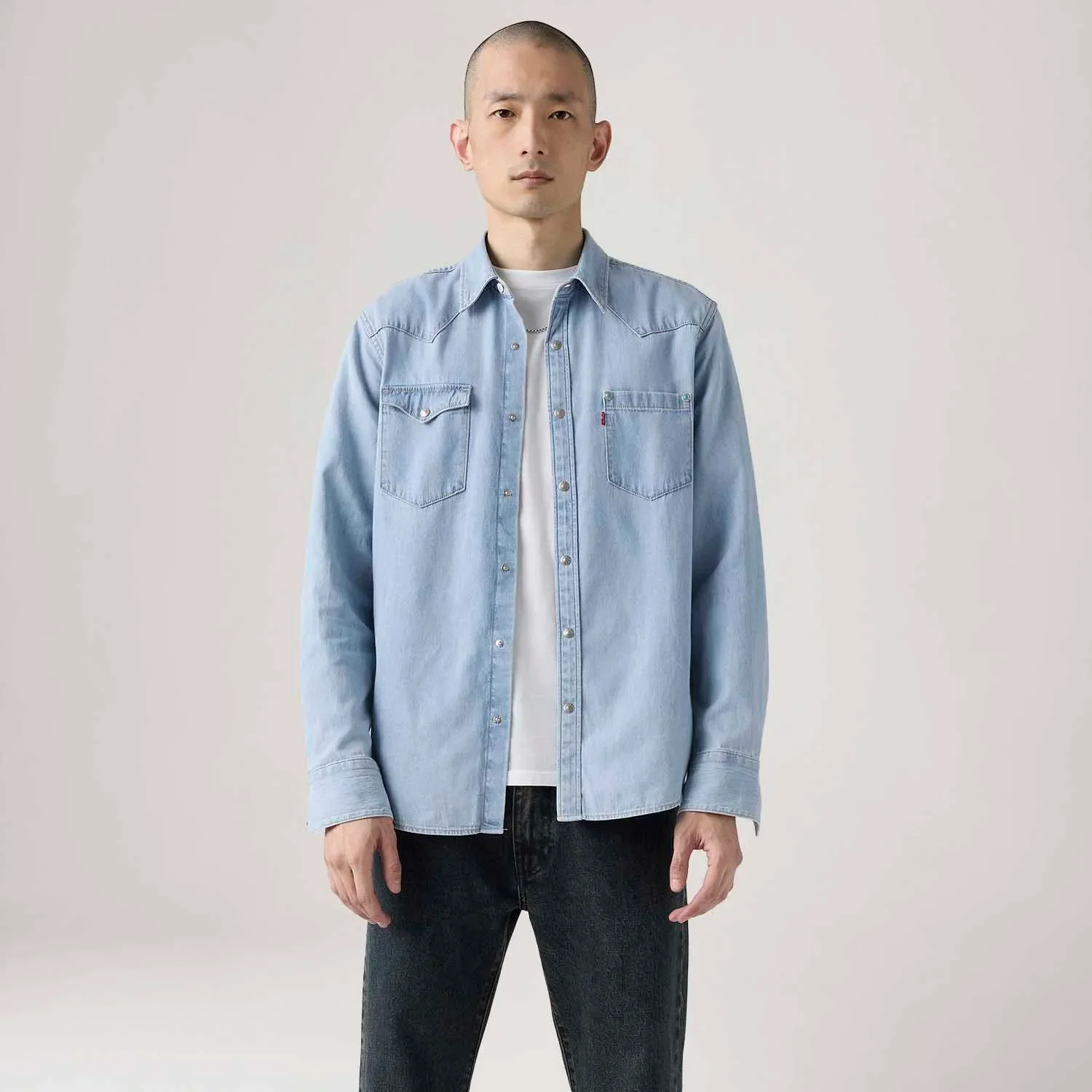 Camisa Jeans Levi's® Barstow Special Manga Longa Lavagem Clara