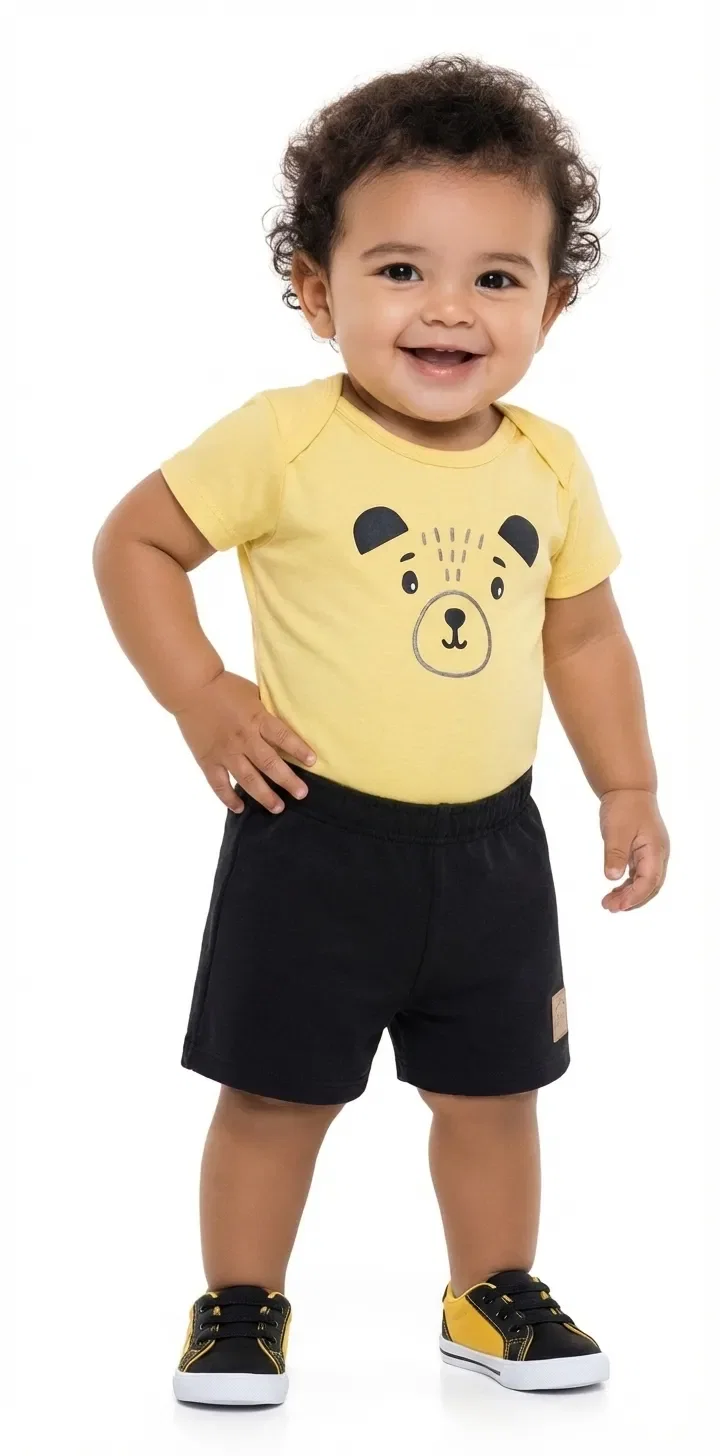 Conjunto body manga curta e bermuda de ursinhos — imagem 1