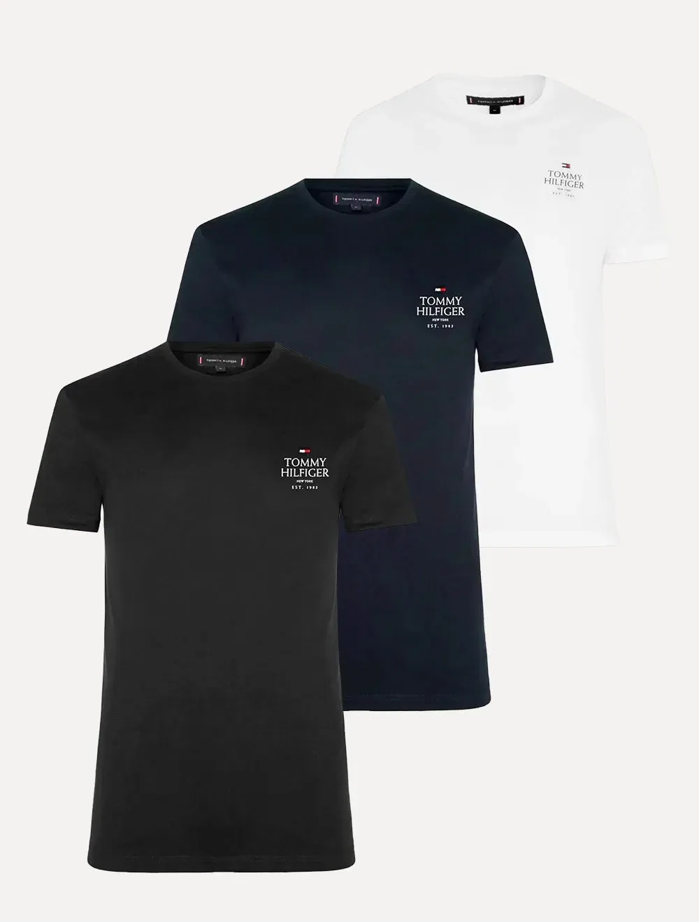 Kit Camisetas Tommy Hilfiger | Masculina Stack Brand Love Preta / Branca / Azul Marinho