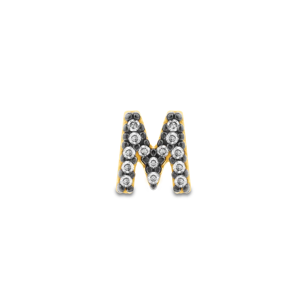 Brinco Único Letra M em Ouro Amarelo 18k com Diamantes — imagem 1