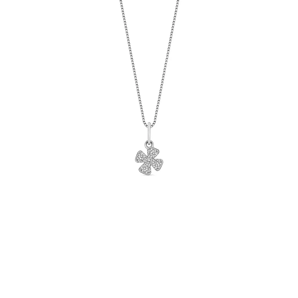 Pingente Teens Trevo em Ouro Branco 18k com Diamantes, 12mm — imagem 1