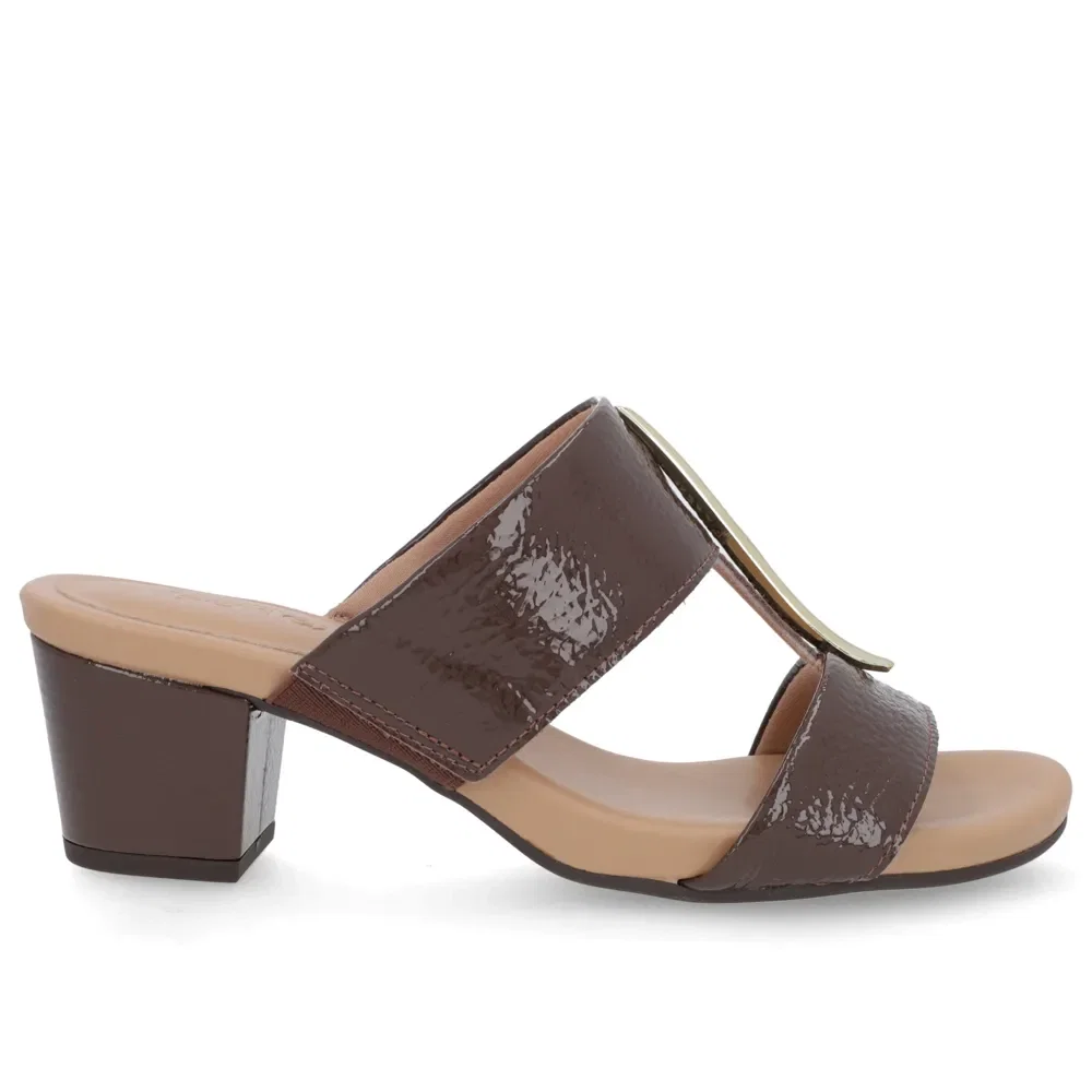 Tamanco Salto Bloco Couro Marrom Chocolate Enfeite — imagem 1