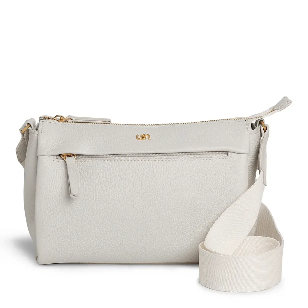 Bolsa Tiracolo Em Couro Branco Marfim Com Bolso Frontal — imagem 1