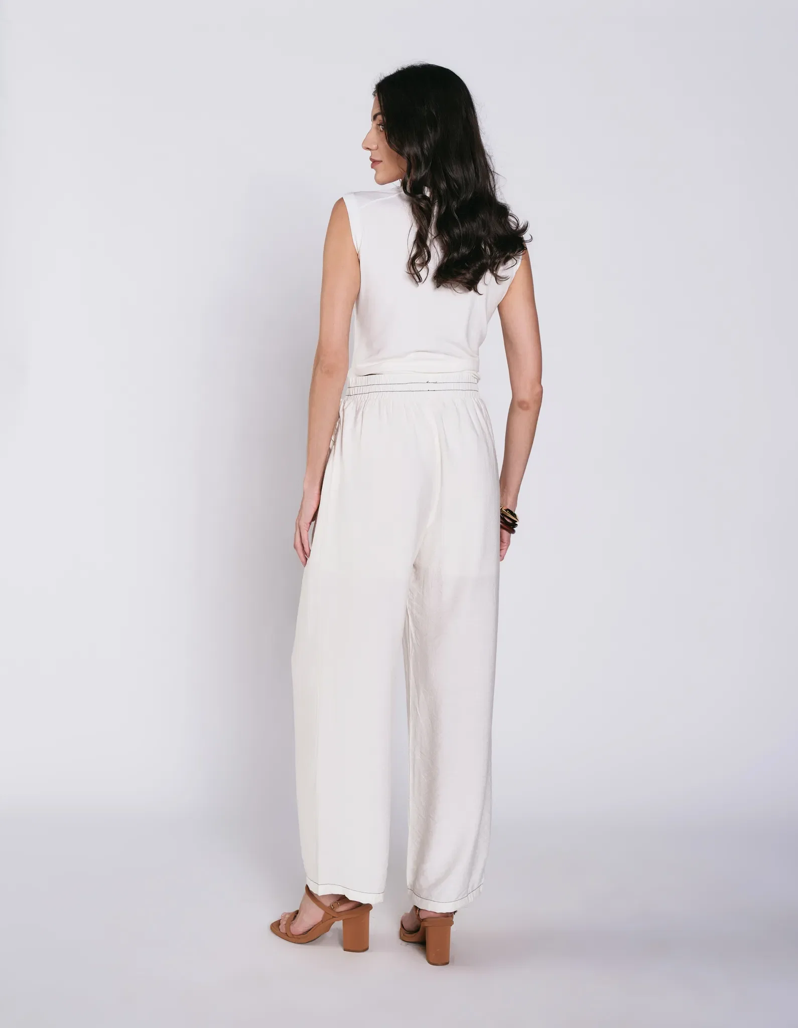 Calça Pantalona Cós Elástico - Branco — imagem 1