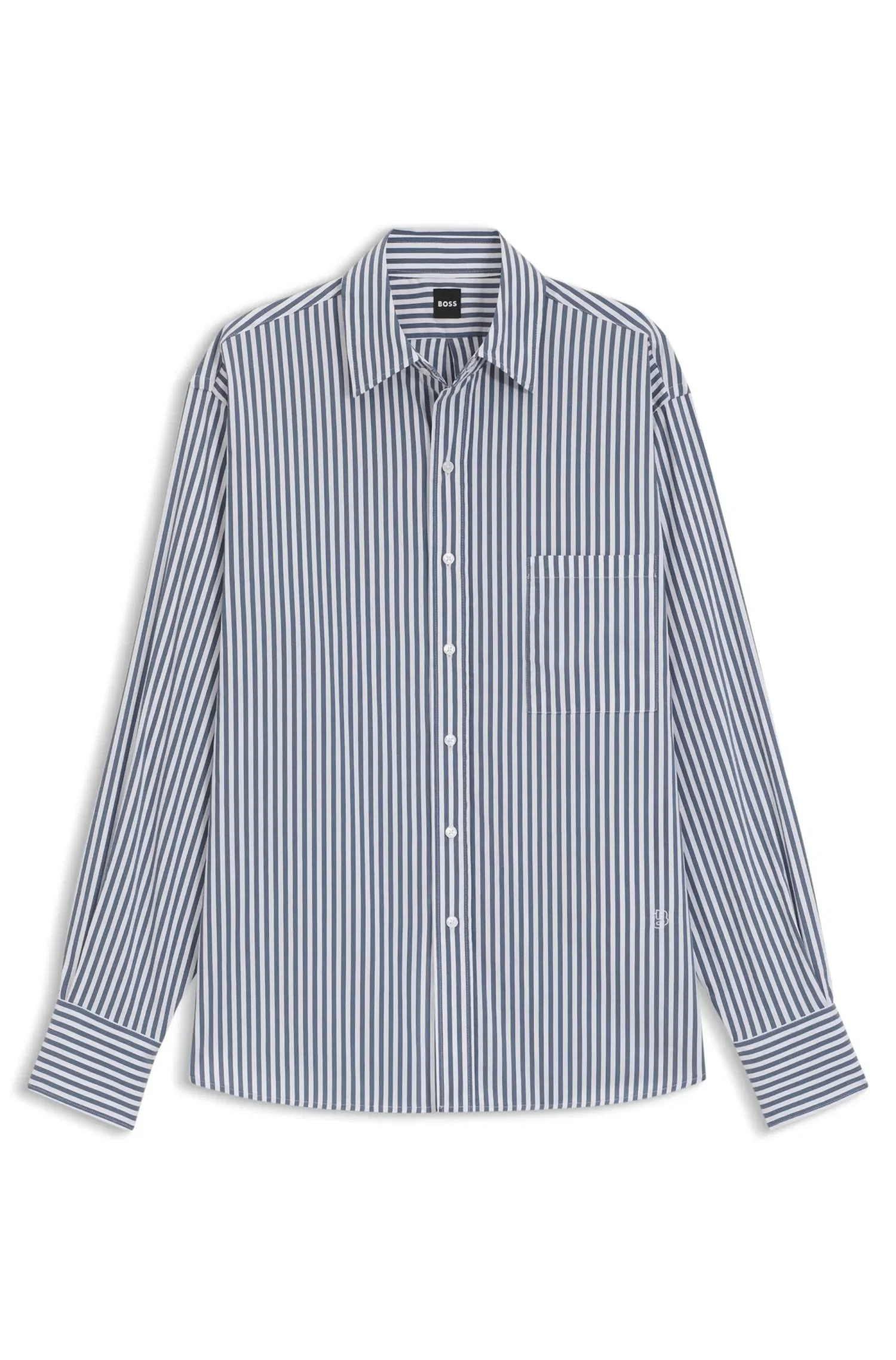 Camisa Em Mistura De Algodão Com Listras Verticais