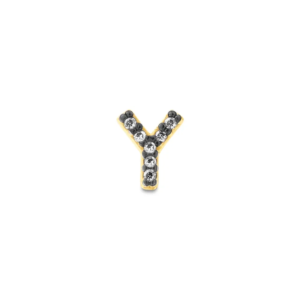 Brinco Único Letra Y em Ouro Amarelo 18k com Diamantes — imagem 1