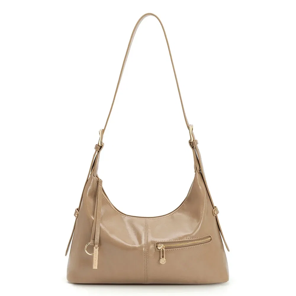 Bolsa Hobo Zíper Bege