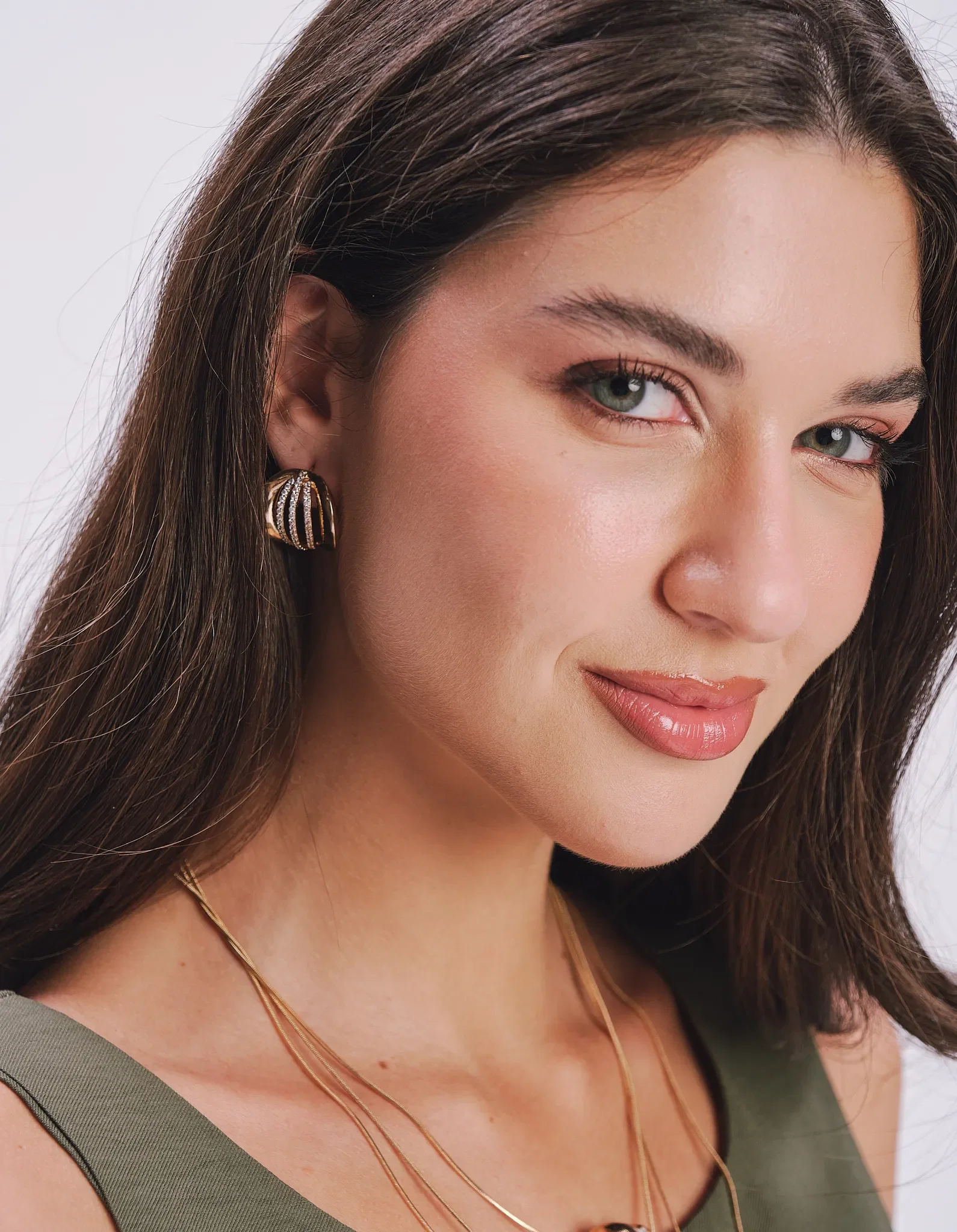 Brinco Trio Fio Strass - Dourado — imagem 1