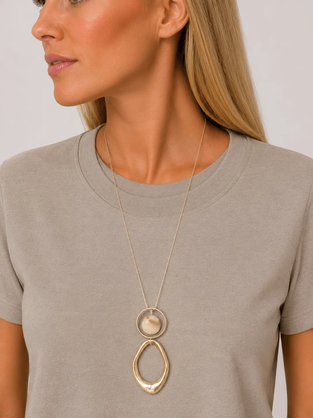 Colar Longo Resina Elo Geometrico - Dourado