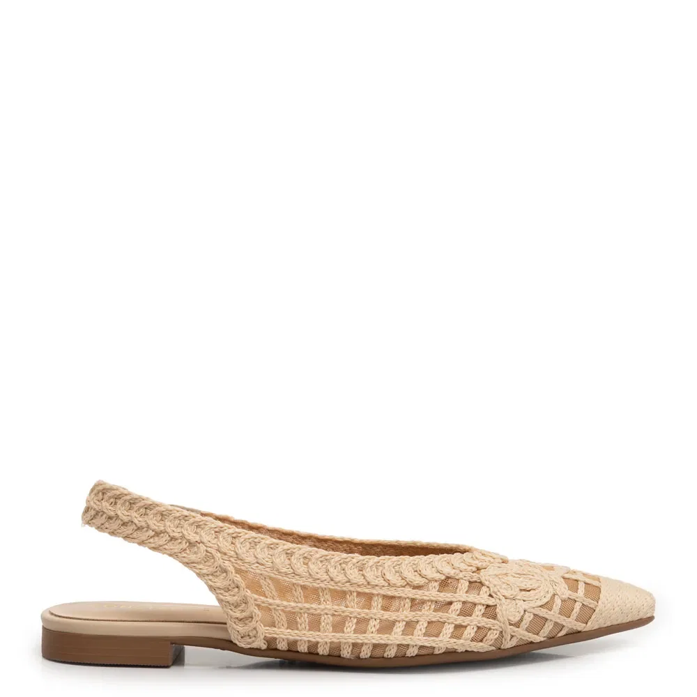 Sapatilha Bege Slingback Tela Tramado — imagem 1
