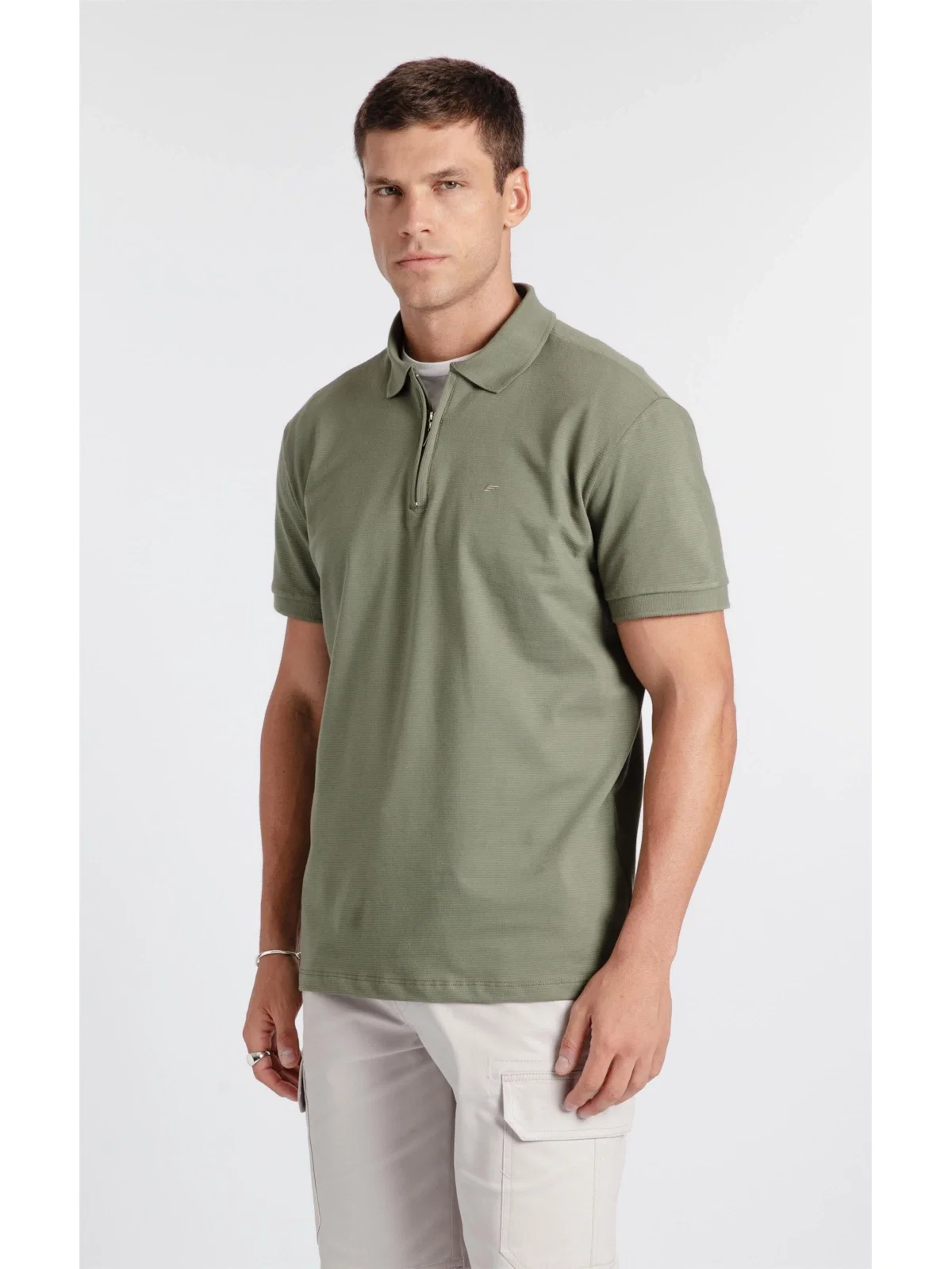 Polo Piquet Zipper Verde Army — imagem 1