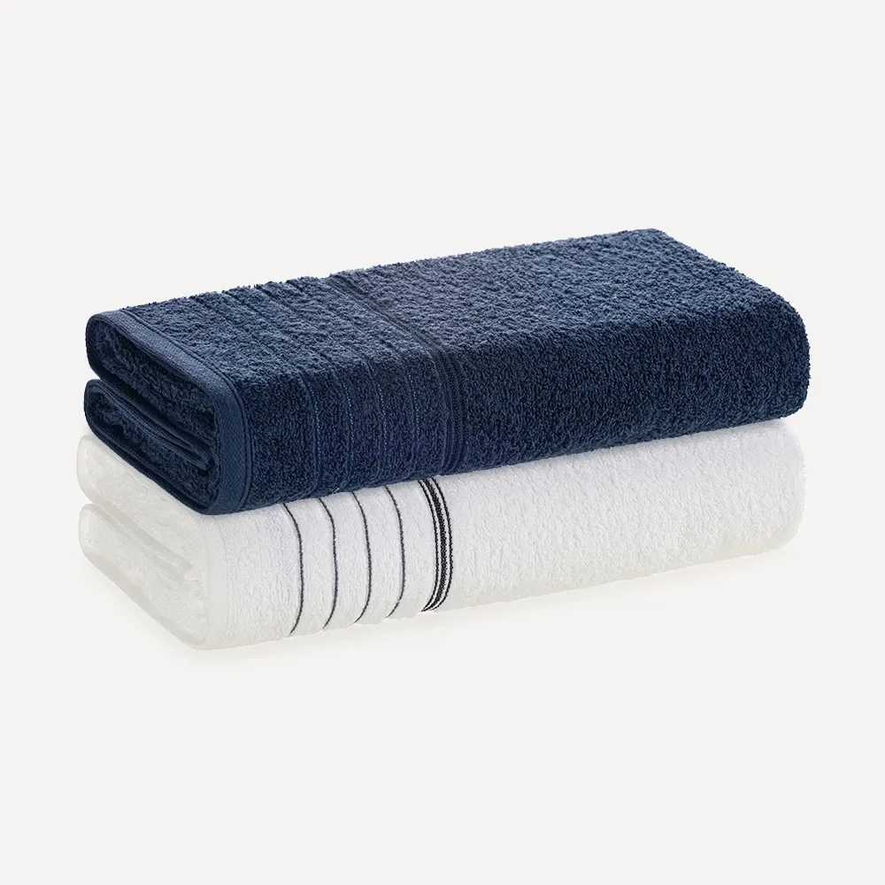 Kit 2 Toalhas de Rosto de Algodão Softmax Bressan Naval / Branco — imagem 1