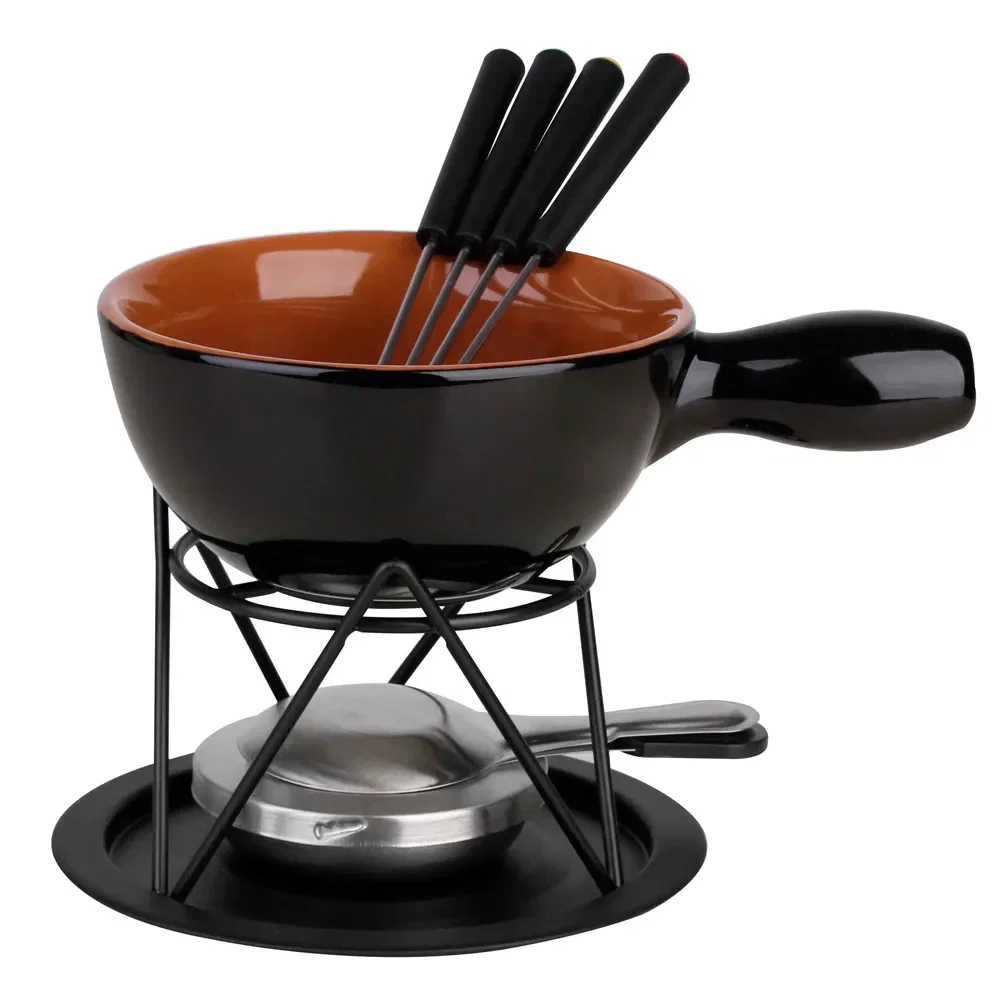 Fondue em Cerâmica 9 Peças 600ml Preto e Marrom — imagem 1