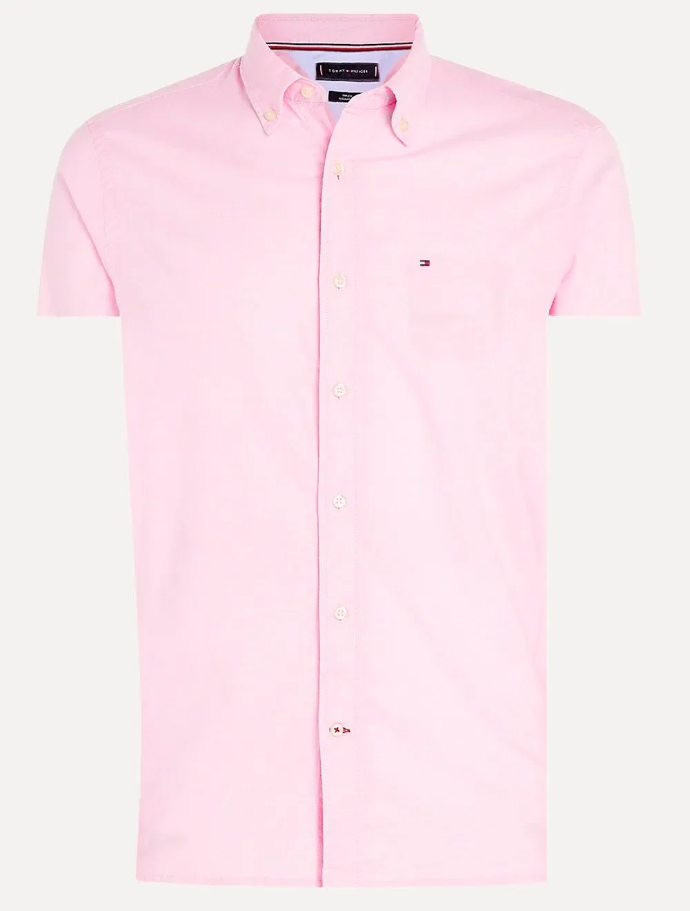 Camisa Tommy Hilfiger Masculina Manga Curta Light Oxford Rosa Claro