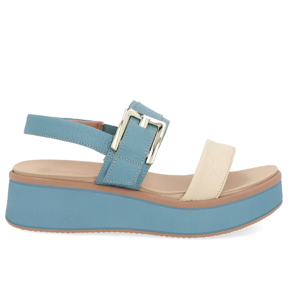Sandália Salto Plataforma Couro Azul Fivela — imagem 1