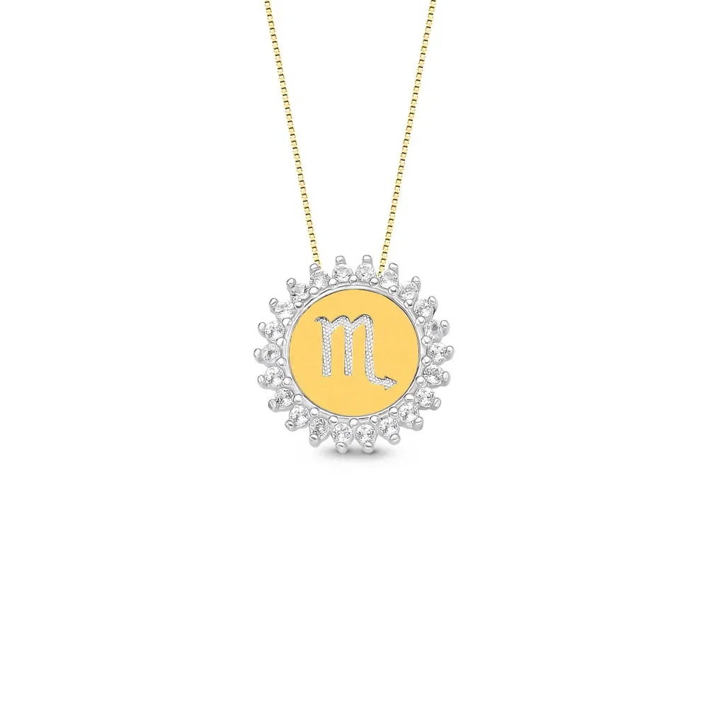 Pingente Medalha Signo Escorpião em Prata 925 e Ouro Amarelo 18k com Topázios Incolores, 15.4mm — imagem 1