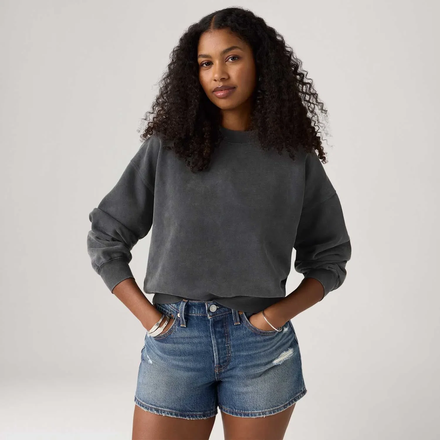 Moletom Levi's® Boxy Crew Neck Cinza Escuro