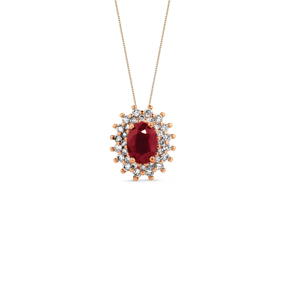 Pingente Clássico em Ouro Rosé 18k com Rubi e Diamantes, 13mm — imagem 1