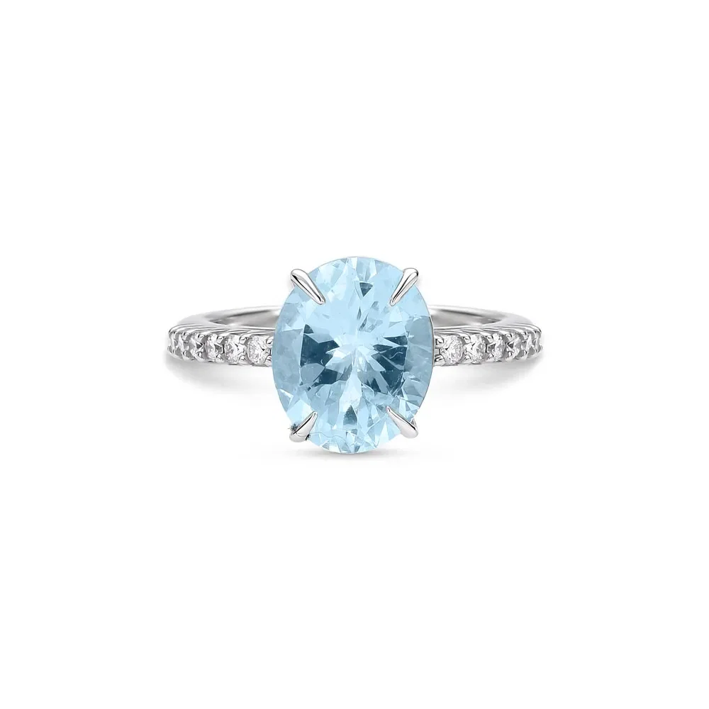 Anel Essenza em Ouro Branco 18k com Água Marinha e Diamantes